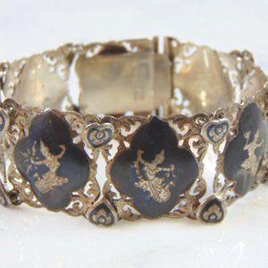 Womens Vintage Estate Sterling Silver Siam Bracelet 40.4g E2701